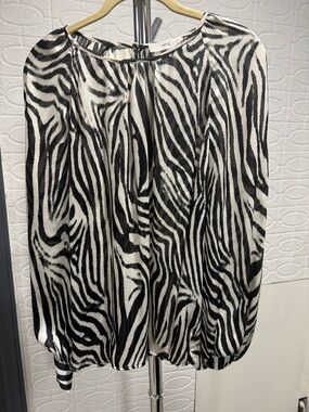 Mango Black & White Zebra-Print Long Sleeve Blouse